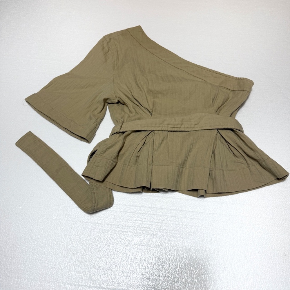 One Shoulder‎ Tie Waist Belt PEPLUM Crinkle Top Blouse Women's Small - Picture 3 of 4